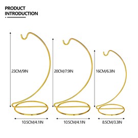 ZEERSHEE 3 Pack Gold Ornament Display Stands Hanging Hook for Air Plants, Terrariums Hanger, Glass Witch Balls, Home Wedding Christmas Decoration (9/7.9/6.3 Inch)