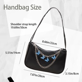 BAUIOREAD 1 Piece Handbag, Small Handbag, Small Handbag, Shoulder Bag with Butterfly Chain, Armpit Bag with Zipper, Purse, Plain Women's Bag, black, S