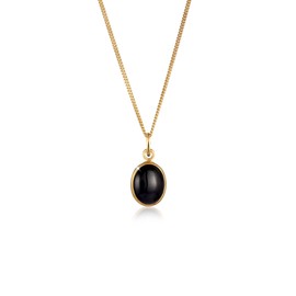 Elli Women's Necklace Solitaire Pendant Basic Elegant with Rose Quartz in 925 Sterling Silver, Fabric, Onyx