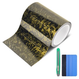 Lypumso Rollo de vinilo de fibra de carbono forjada amarilla de alto brillo, 6 pulgadas x 20 pies con kit de herramientas