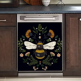 Yosa Kitchen Decor Autumn Bee Dishwasher Cover Magnetic Sticker-Spring Flower Decal Magnet-Wasp Magnetic Dishwasher Door Floral Animal Home Decor Washing Machine, 23x26inch