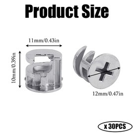 30 PCS Cam Lock Nut 12×10mm Cam Lock Fittings Zinc Alloy Furniture Connecter Cam Lock Hardware Fitting for Dresser Cabinet Drawer Furniture Panel Connecting