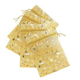 9 x 12 cm (3x4 inch) Star and Moon Organza Bags Silver Gold Sheer Drawstring Pull Tie Jewelry Gift Pouch Wedding Favor Candy Gift Bags (50 bags, Gold)