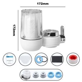 CLKE Water Filter Tap, Tap Water Filter Purifier with Composite Cartridge, Faucet Water Purifier Removes Sand, Chlorine, Heavy Metals, Lead, and More Tap for Kitchen/Shower (Transparent)