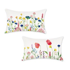 ONWAY Spring Lumbar Pillow Covers 12x20 Floral Flowers Decorations Farmhouse Colorful Outdoor Living Room Cushion Case for Sofa Couch Home Bed Pack of 2