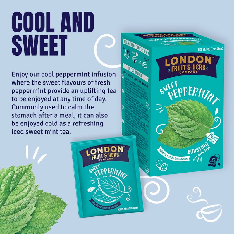 London Fruit & Herb Sweet Peppermint Tea, Caffeine-Free Herbal Infusion,