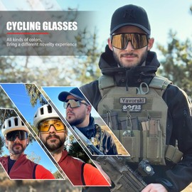 KAPVOE Polarized Cycling Glasses With 4 Interchangeable Lenses Tr90 Frame For Men Women Sports Sunglasses Mountain Bike Glasses MTB Bicycle Goggles Running Brown Black 04