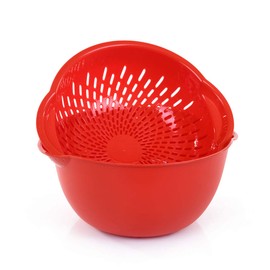 Mintra Home Mixing Bowl w/Colander (Large 4.5L, Red) - For Washing & Draining Fruits And Vegetables - Heavy Duty Plastic for Baking, Cooking Supplies - Dishwasher Safe