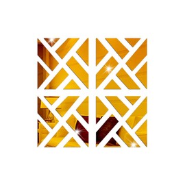TRIXES 4PC 3D Geometric Mirrored Pattern - Colour Gold - Wall Art Decoration