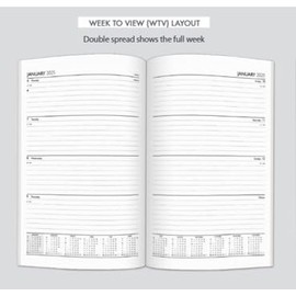 2025 A4 Week To View Padded Hardback Desk Diary with Metal Corners - Black