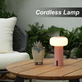 WEILAILUX Shower Lamp Waterproof, Outdoor Cordless Table Lamp Rechargeable, Portable Battery Operated Light, Touch Dimmable Night Light for Bedroom/Patio/Dinning/Camping (Pink)