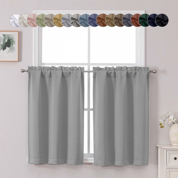 Chyhomenyc Silver Grey Short Blackout Curtains 36 Inch Length, Small
