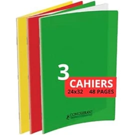 CONQUERANT Conquérant Set of 3 Classic Notebooks 24 x 32 cm Large Squares Seyès 48 Stapled Pages Assorted Colours