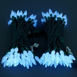 SWEET SHINE 140 Cool White Strawberry One-Piece LED Christmas Lights, Pack of 2 Strands 70 Count 36 ft, High Waterproof UL Certified C6 Outdoor String Lights (Cool White - Green Cord)