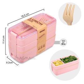 Berry Hip Lonchera Portátil, Bento Box con 3 Compartimentos para Alimentos, a Prueba de Fugas, apto para Microondas, Incluye Cuchara y Tenedor capacidad 900ml (Rosa)