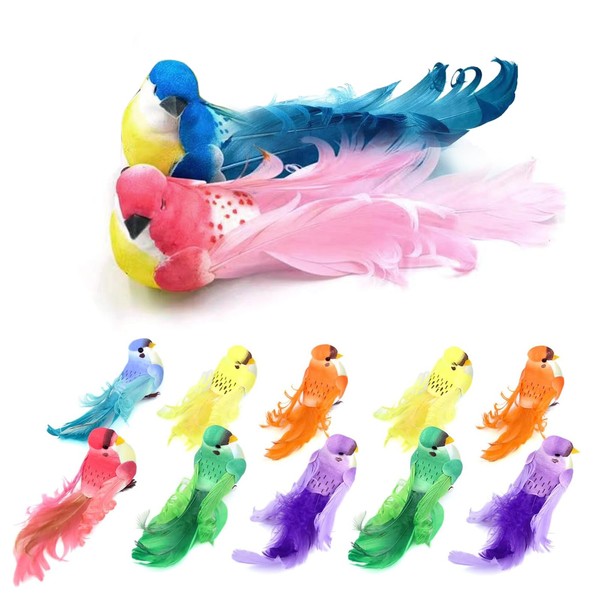xlwen Artificial Birds with Feathers and Clip, Pack of 12