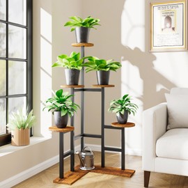 IBUYKE 4 Tier Plant Stand Indoor, Tall Flower Pot Stand for Multiple Plants, Tiered Corner Plant Shelf for Living Room Patio Balcony Garden, , Rustic Brown TMJ072H