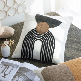 Boho Geo Accent Throw Pillow Covers Tribe Modern Round Arched Geometric Decorative Abstract Pillowcase for Bed Couch Living Room,1 Set of 18x18,Brown and Black