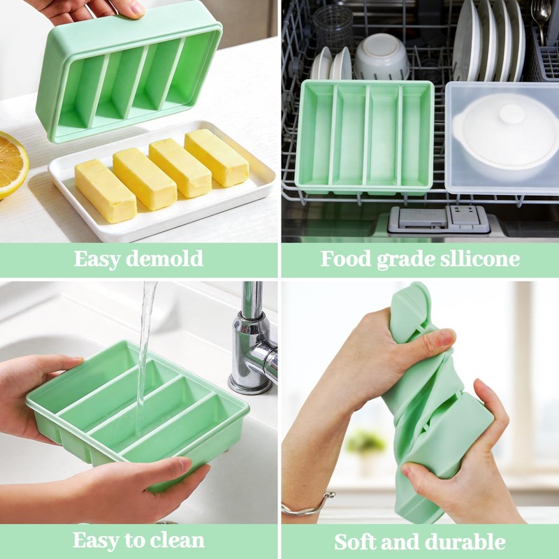 LEBERY Silicone Butter Mold with Lid 2 Pcs Non-Stick Butter