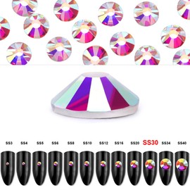 Dowarm 288Pieces SS30 Flatback Rhinestones, 6.5MM Flatback Crystal AB Rhinestones for Craft Nails Dance Costumes, Non Hotfix Rhinestones