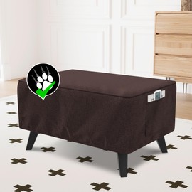 H.VERSAILTEX Soft Sturdy Linen Look Ottoman Cover Rectangle Fit Length 33"-34" Footrest Ottoman Slipcovers for Foot Stool & Folding Storage Furniture with Nonslip Elastic Bottom - Heather Chocolate