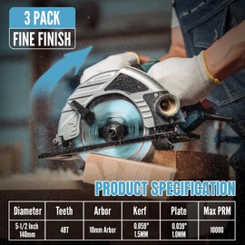 KEENTECH 5-1/2 Inch Circular Saw Blade 48T by 10MM Bore for Cutting Plywood, MDF, OSB, Longer Service Life, 3-Pack