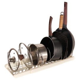 ylmijfe Expandable Pot and Pan Organizers Rack,Pot Lid Organizers,Pot racks,Pot holder,Stainless steel Adjustable Dividers,Pot Lid Holder,Kitchen Cabinet Organizer and Storage (White, large)