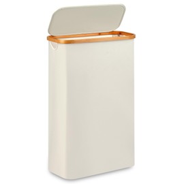 Merkisa Slim Laundry Basket,Tall laundry Hamper with Lid,60L Hamper for Laundry,Dirty Cloth Hamper with Bamboo Handle for Toys,Towels, Clothes Organizing,Beige
