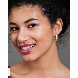 Lourny Trendy Crystal Gold Hoop Earrings for Women Trendy, 18K Gold Plated Cubic Zirconia Huggie Statement Earrings CZ Stud Green Pink Black Earring Jewelry Gifts