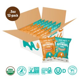 Puffworks Baby Peanut and Almond Variety Pack, Perfect for Early Peanut Introduction, Plant Protein, USDA Organic, Gluten-Free, Vegan, Non-GMO, Kosher, 0.5 Ounce (Pack of 12)
