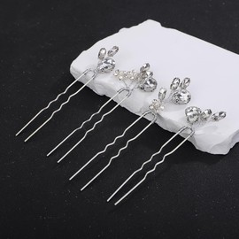 Denifery 4 Pieces Bride Hair Pins Pearl Hiar Pins Rhinestones Hair Accessories Crystal Wedding Hair Piece for Bride Women Girls Bridesmaids (Silver)