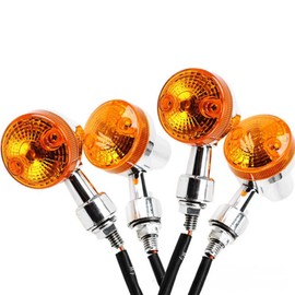 ideamall Bike Turn Signal, Mini, Round Type, General Purpose, Street Offroad, Set of 4 (Orange x Plated)