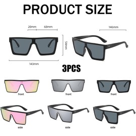 KxrTpx 3PCS rave glasses, sun glasses women, square sunglasses for Women men, oversized sunglasses women, black sunglasses womens, UV400 Protection Trendy Square Eyewear Outdoor Lightweight & Durable