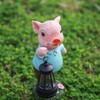 JIAOYINZI Garden Pig Gnome with Solar Lantern, Outdoor Decorative Statue