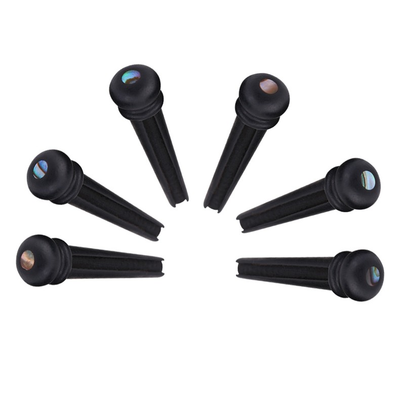 6Pcs Ebony Bridge Pins With Abalone Shell for Acoustic Folk