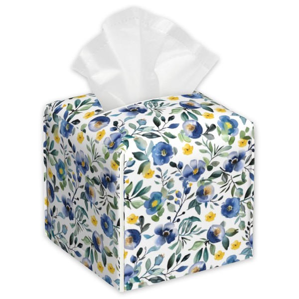 Blue Flower Blooming Tissue Box Cover Square,Tissue Box Holder with