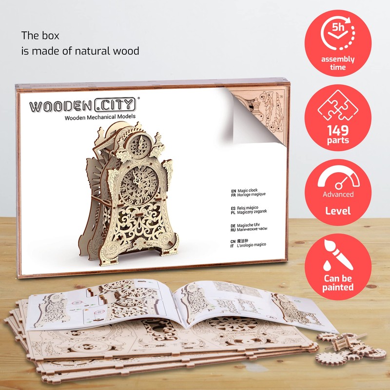 WOODEN.CITY Magic Clock 3D Wooden Puzzle for Adults – Mechanical