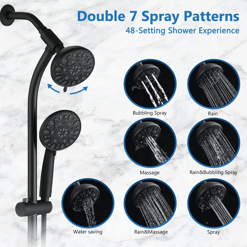UCLIMAA High Pressure 48-Settings Shower Head with Handheld Shower,Drill-Free 3-Way