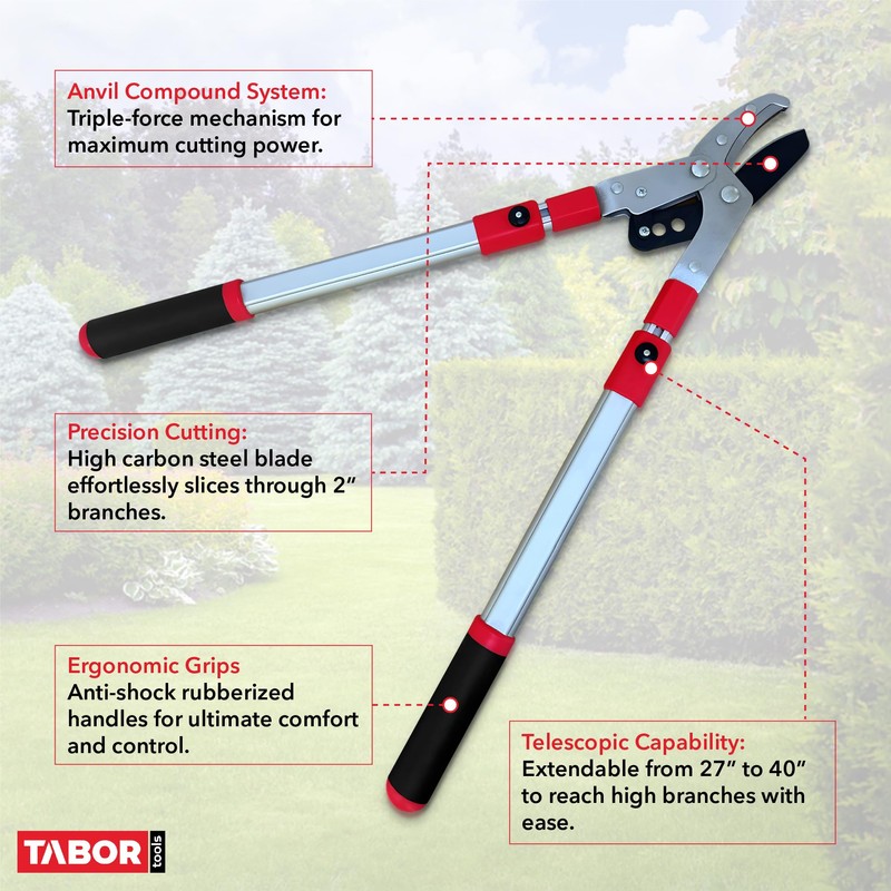TABOR TOOLS GG22A Telescopic Extendable Anvil Lopper with Compound Action,
