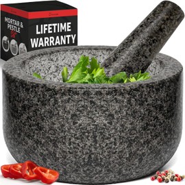 Priority Chef Heavy Duty Large Mortar and Pestle Set, 100% Granite, Non Slip Base, Make Fresh Guacamole, Salsa, Pesto, Stone Grinder Bowl, Herb Crusher, Spice Grinder, 4 Cup - Black