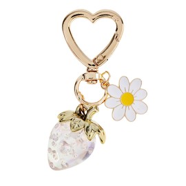 Agromusk Cute Strawberry Keychain,Bag Charms,Kawaii Heart Flower Daisy Key chains Accessories Decor for Girls Purse Gift (Clear)