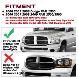 JSBOYAT Headlight Assembly Fits for 2006-2008 Dodge Ram 1500/2006-2009 Dodge Ram 2500 3500 Pickup Chrome Housing & Clear Reflector （Set of 2）