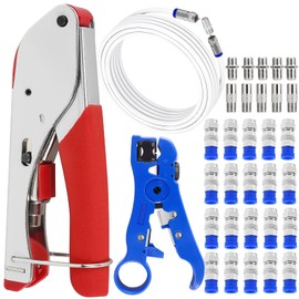 Crimping Tool Coaxial Cable Kit, F Connector Crimping Tool with RG6 TV Cable and 20 F RG6 Connectors, F-Connector, Crimping Plier, Coaxial Cable for STB, Dish TV, Satellite, Antenna Coaxial Cable