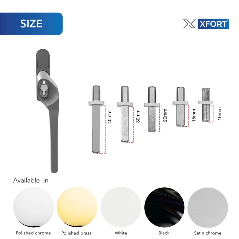 XFORT Cranked Locking Window Handle Installation Kit in Satin Chrome,