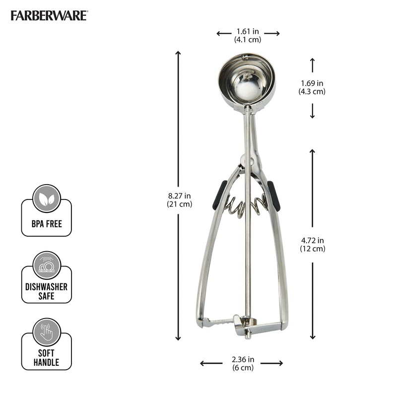 Farberware Professional Stainless Steel Cookie Dough Scoop, 8.27 Inch, Black