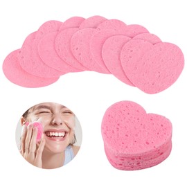 Nynkyon 10 PCS Compressed Facial Sponges Professional, Heart Shaped Cellulose Sponge, Reusable Face Cleansing Pads， Facial Exfoliating Sponge for Facial Cleansing, Massage, Exfoliation, Makeup