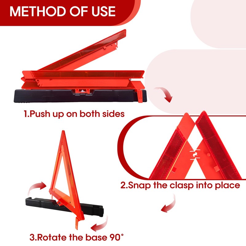 LunaSync Warning Triangles with Carry Case, 3 Pack Safety Triangles,