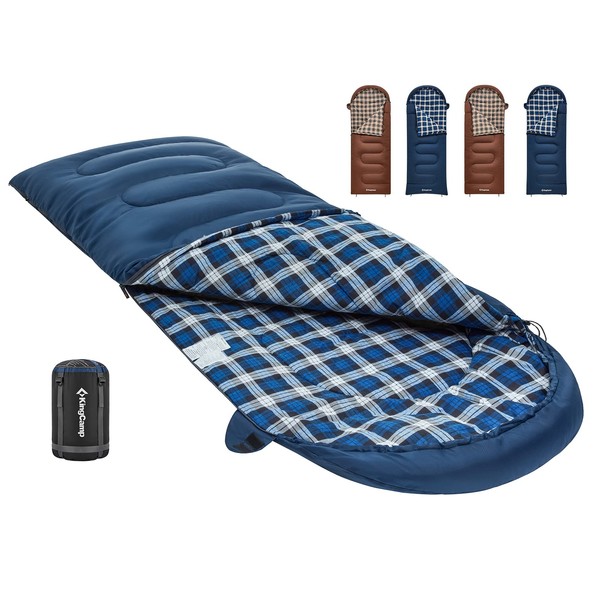 KingCamp Cotton Flannel Sleeping Bag, 90x35 Sleeping Bags for Adults Cold Weather, Big and Tall, Zip Together for 2P Sleeping Bag for 4 Season, Lightweight, Water Resistant for Camping Backpacking