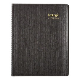 Brownline® 2025 EcoLogix® Monthly Planner, 14 Months, December 2024 to January 2026, Twin-Wire Binding, 11" x 8.5", Black, Recycled (CB435W.BLK-25)