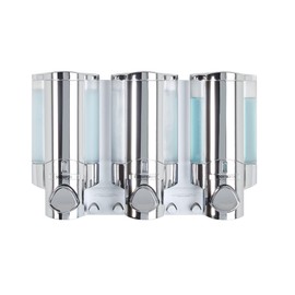 Better Living Aviva - Dispensador de Ducha de 3 cámaras, dispensador de jabón de Ducha para baño y Hotel, Ganchos Integrados, sin taladros, dispensado